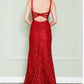 CLEARANCE - Poly USA | Ed Young 8872 V-Neck Floor Length Open Slit Sequin Dress (Size S)