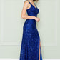 CLEARANCE - Poly USA | Ed Young 8872 V-Neck Floor Length Open Slit Sequin Dress (Size S)