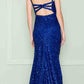 CLEARANCE - Poly USA | Ed Young 8872 V-Neck Floor Length Open Slit Sequin Dress (Size S)