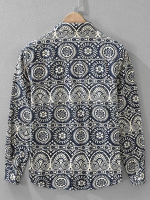 Men's Plus Size Printed Button Up Long Sleeve Shirt - Farnelli