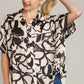 Umgee Full Size Two Tone Print Button Down Top with Hidden Plackets Plus Size - Farnelli