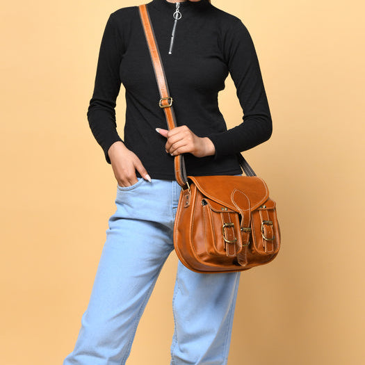 Classy Leather Bags women's leather sling crossbody bag with two pockets