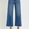 RISEN High Rise Crop Wide Leg Jeans with Wide Band Detail - DARK