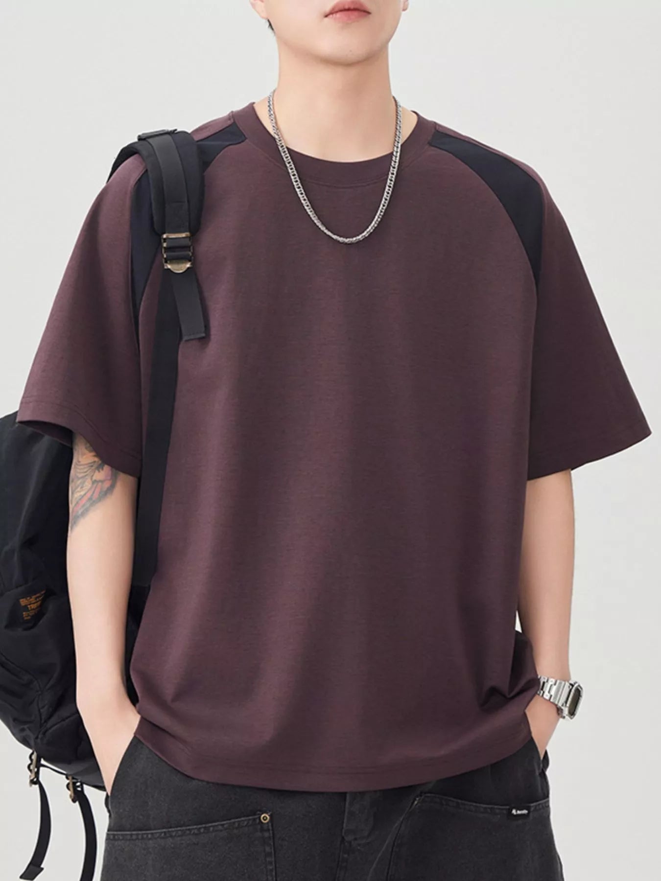 Men's Plus Size Contrast Round Neck Short Sleeve T-Shirt - Farnelli