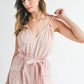 MABLE Washed Fabric Spaghetti Strap Waist Belted Jumpsuit - Farnelli