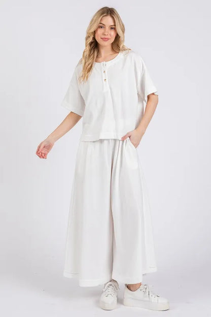 Ces Femme Half Button Half Sleeve Top and Pants Set - Farnelli