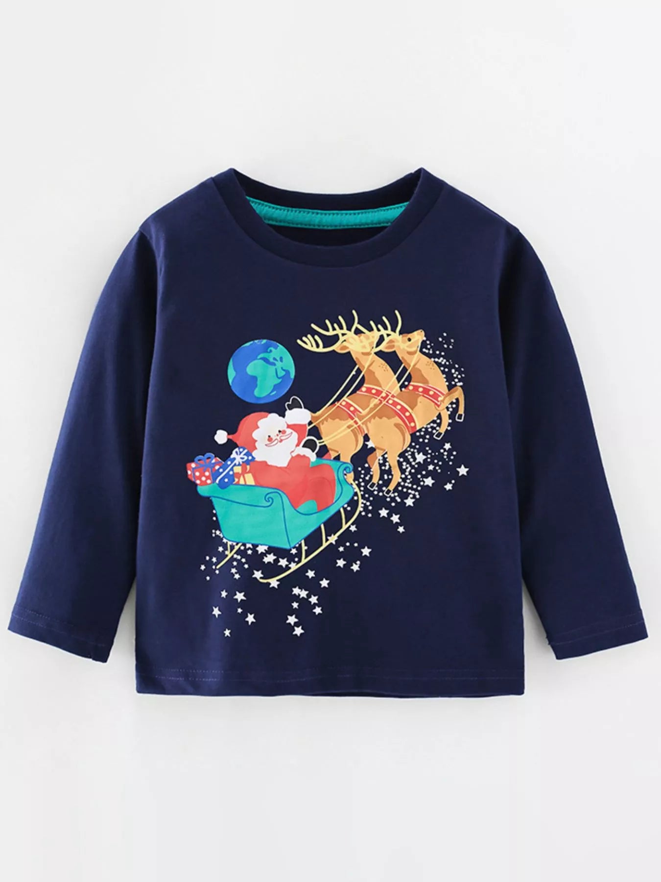 Children's Christmas Santa Sleigh Graphic Long Sleeve T-Shirt - Farnelli