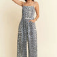 Davi & Dani Leopard Spaghetti Straps Wide Leg Jumpsuit - Farnelli