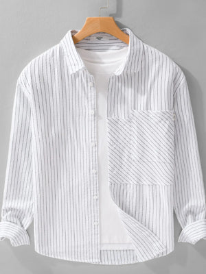 Men's Plus Size Striped Long Sleeve Button-Up Shirt - Farnelli
