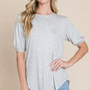 BOMBOM Round Neck Puff Sleeve T-Shirt - LIGHT GRAY