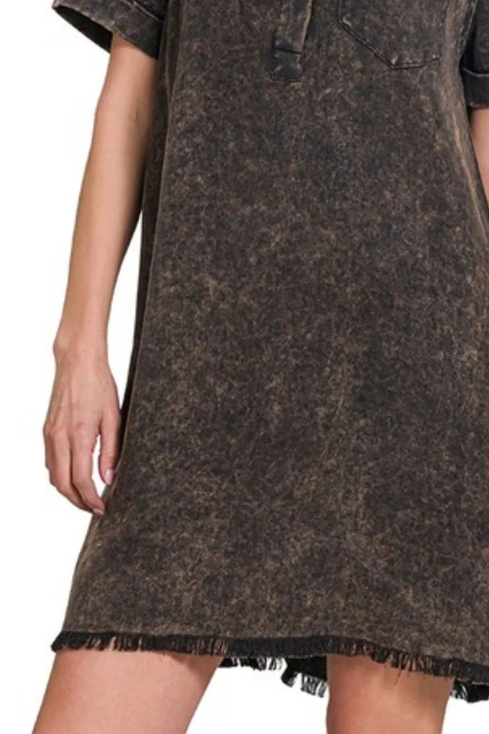 Zenana Tencel Mineral Washed Collared Shirts Dress - Farnelli