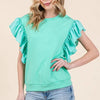 Lime 'N' Chili Solid Shoulder Ruffle Detail Round Neck Top - SEA GREEN