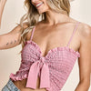 BiBi Ruffled Smocked Ribbon Detail Cami - Rose