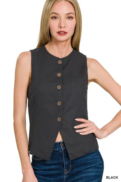 Zenana Linen Button Down Vest - Farnelli
