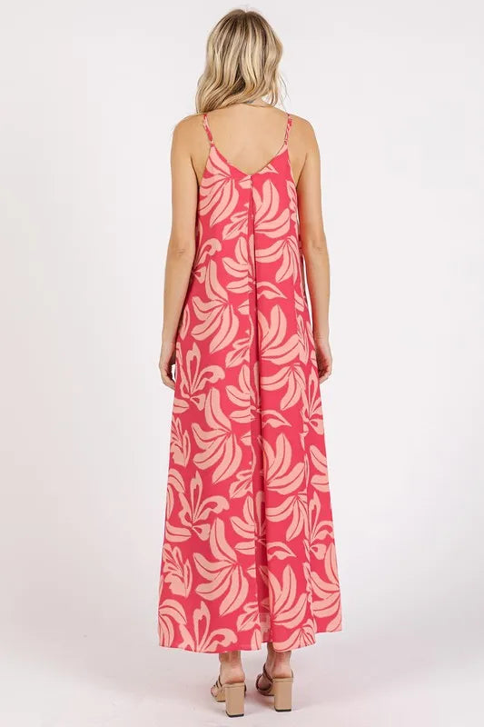 Mittoshop Printed V-Neck Maxi Cami Dress with Pockets - Farnelli