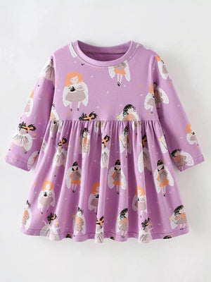 Children's Long Sleeve Cartoon Print Casual Dress - Farnelli