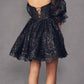 Juliet 895 Short A-Line Glitter Boned Dress Detachable Puff Sleeves