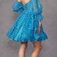 Juliet 895 Short A-Line Glitter Boned Dress Detachable Puff Sleeves