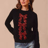 SO ME Sequins Bow Ribbon Embellished Christmas Sweater - BLACK/RED