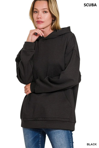 Zenana Oversized Scuba Hoodie with Kangaroo Pocket - Farnelli
