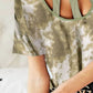BiBi Tie Dye Print Waffle Top with Contrast Caged Neck - Farnelli