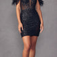 Juliet 897 Short Sexy Sheer Sides Cold Shoulder Feather Cocktail Dress