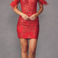Juliet 897 Short Sexy Sheer Sides Cold Shoulder Feather Cocktail Dress