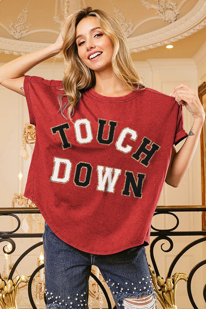 BiBi Touchdown Letter Loose Fit Vintage Washed Top - Farnelli
