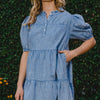ODDI Washed Tiered Mini Denim Dress - Washed Denim