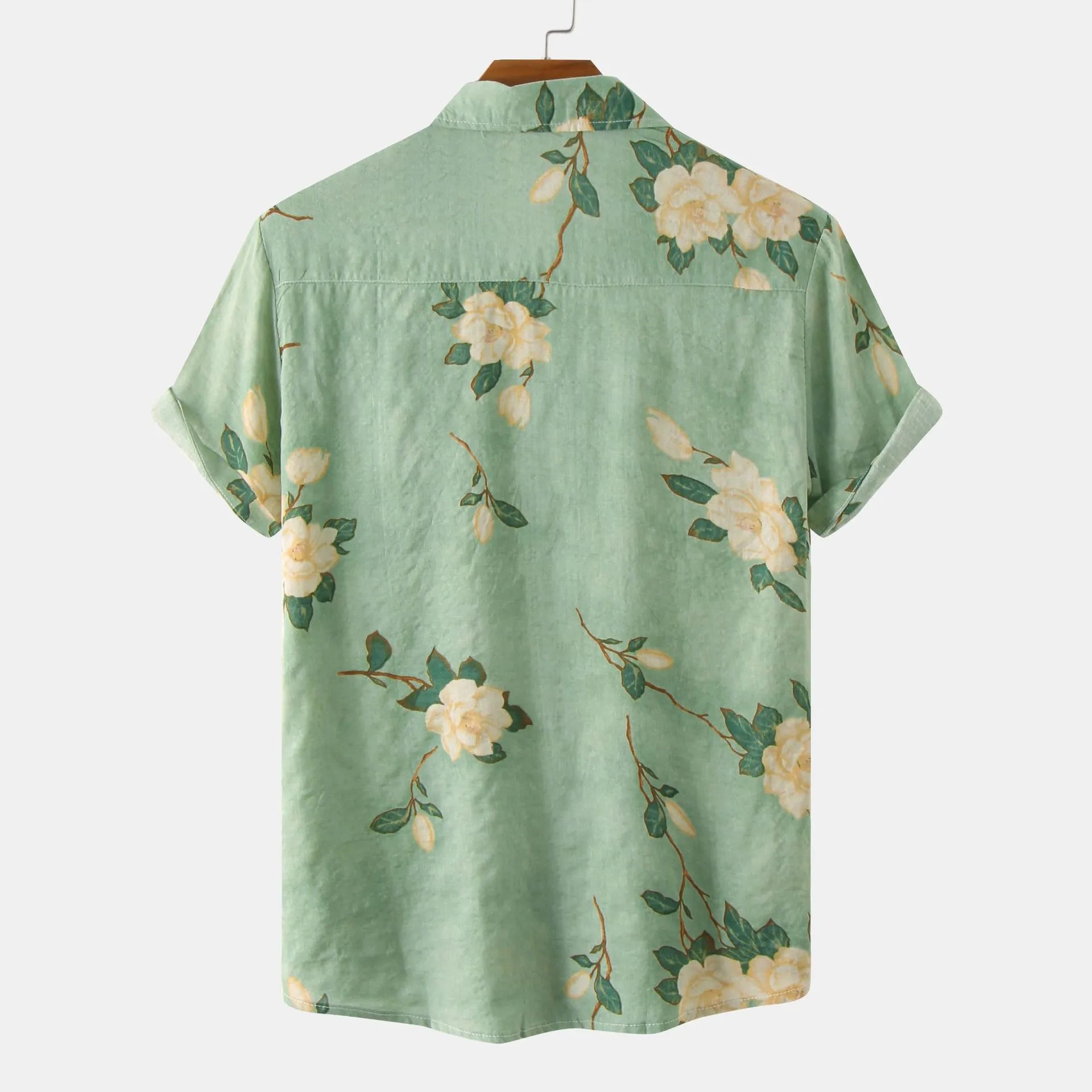 Men's Plus Size Floral Print Short Sleeve Button Down Shirt - Farnelli