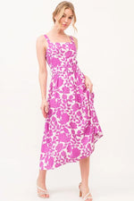 And The Why Square Neck Belted Floral Printed Midi Dress - Farnelli