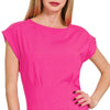Zenana Gathered Waist Round Neck Top - HOT PINK