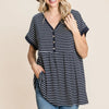 Cotton Bleu by Nu Label Striped Button Front Baby Doll Top - Stripe