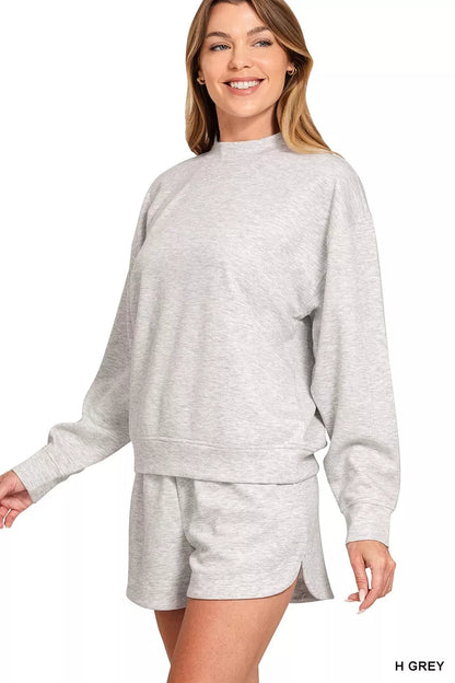 Zenana Scuba Long Sleeve Sweatshirt and Shorts Set - Farnelli