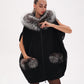 Alaska Outerwear Company black Saga Furs silver fox wool cashmere poncho vest coat