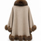Luxury Double-Face Wool Poncho with Genuine Polar Fox