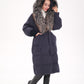 Rei Genuine Fur Trim Hooded Down Coat in Navy