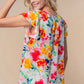 White Birch Full Size Short Sleeve Floral Woven Top - Farnelli