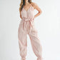 MABLE Washed Fabric Spaghetti Strap Waist Belted Jumpsuit - Farnelli