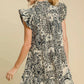 Umgee Full Size Printed Ruffle Cap Sleeve Babydoll Dress Plus Size - Farnelli