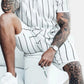 Men's Full Size Striped Casual Top and Shorts Summer Set Plus Size - Farnelli