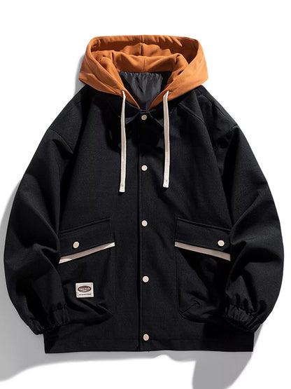 Men's Plus Size Two-Tone Hooded Button-Up Jacket - Farnelli