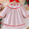 Children's Christmas Santa Embroidered Dress - Pink