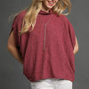 Umgee Textured Mock Neck Relaxed Top - BERRY