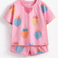Children's Strawberry Print Round Neck Tee and Shorts Set - Farnelli