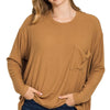 Zenana Ribbed Rayon Span Dolman Sleeve Top - DEEP CAMEL