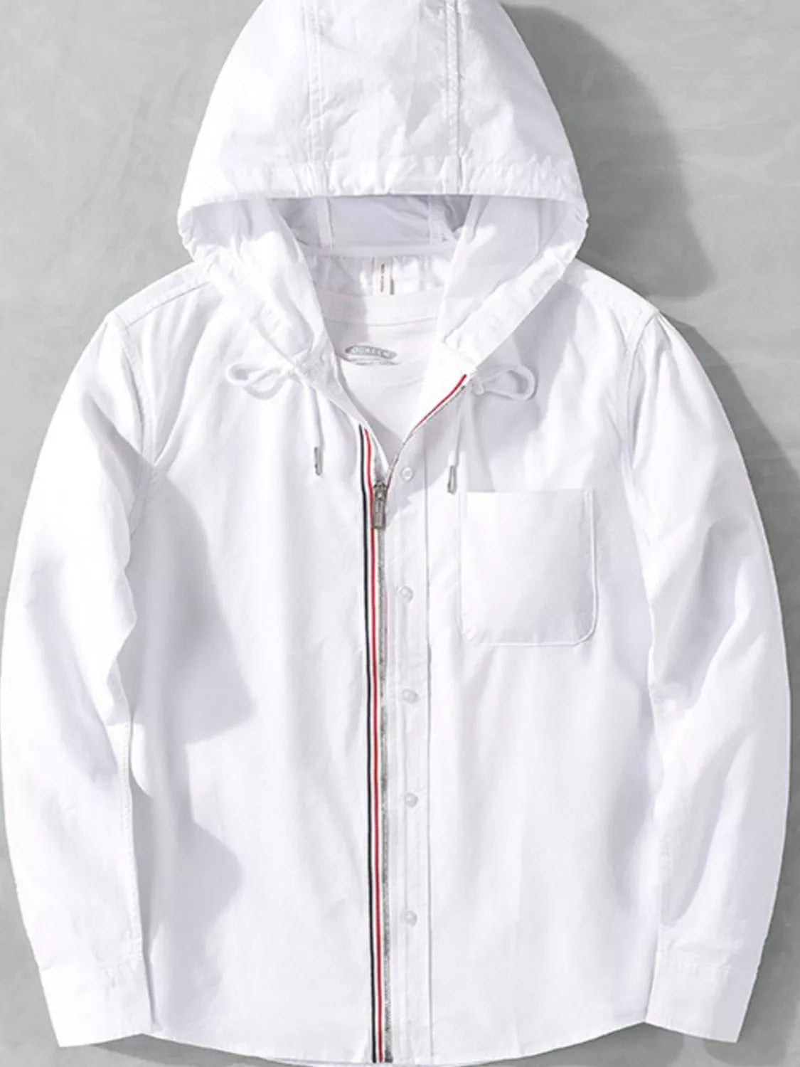 Men's Plus Size Striped Trim Hooded Casual Shacket - Farnelli