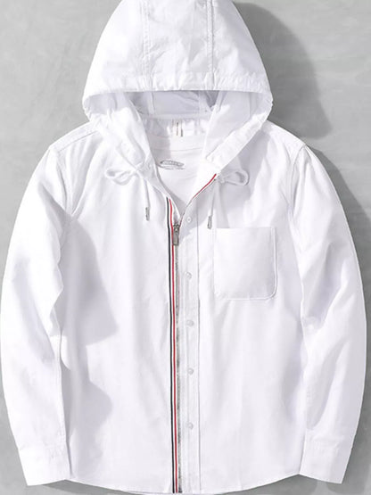 Men's Plus Size Striped Trim Hooded Casual Shacket - Farnelli