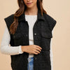 Annie Wear Texture Quilted Snap Down Vest Coat - Black