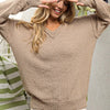 BiBi Raw Edged Popcorn Texture V-neck Sweater - LATTE
